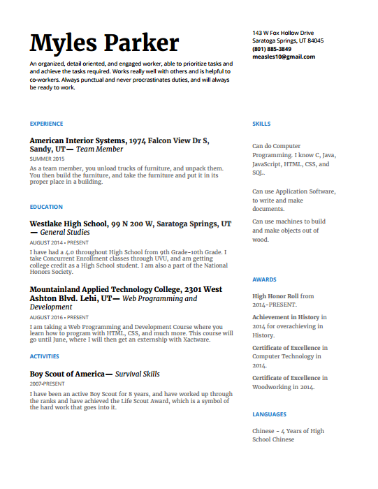 myles resume picture
